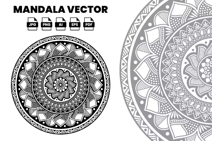[Envato Market] Мандала Вектор иллюстрация. Раскраска для взрослых (2023)