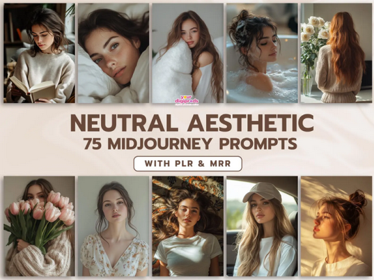 [YourDigiProds] 75 нейтральных эстетических промптов для Midjourney для блога и стоков (2025)
