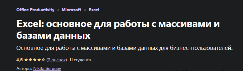 [Nikita Sergeev] Excel: основное для работы с массивами и базами данных (2023)