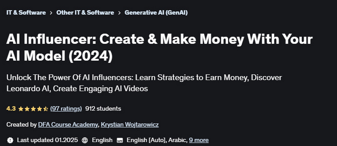 [К. Войтарович] Инфлюенсер ИИ: создавайте и зарабатывайте деньги с помощью своей модели ИИ (2024)