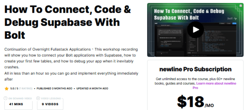 [newline] Подключение, код и отладка Supabase с Bolt